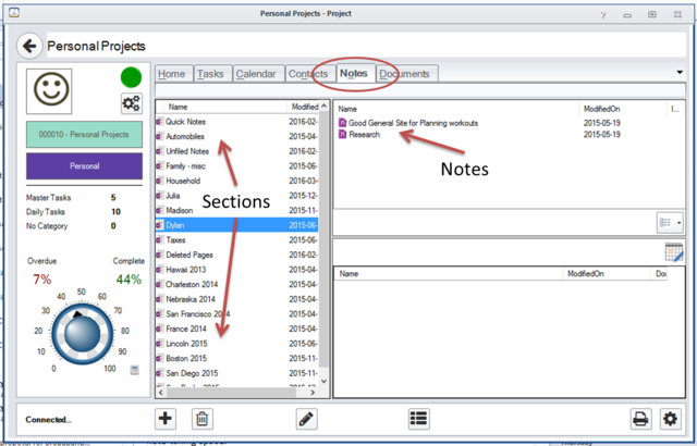 FocusMe Project Window - OneNote