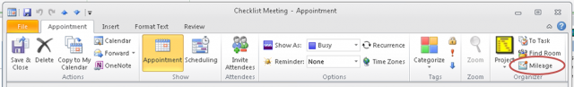 Mileage Button Outlook Appointment Ribbon