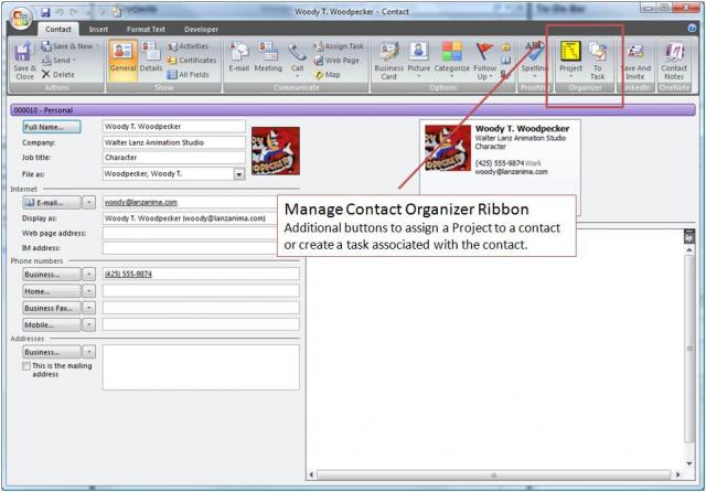 Organizer for Outlook - Contact Ribbon Buttons