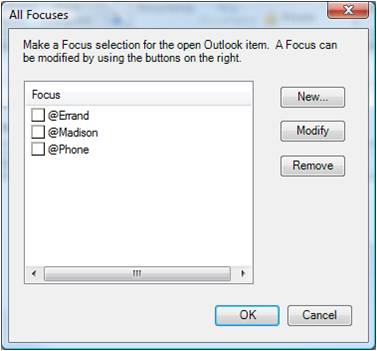Outlook for Organizer - Focus Dialog