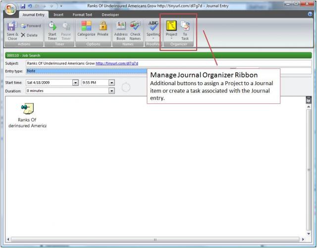 Organizer for Outlook - Journal Item Ribbon Buttons