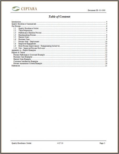 Quality Excellence White Paper Table of Contents Quality Excellence White Paper Table of Contents