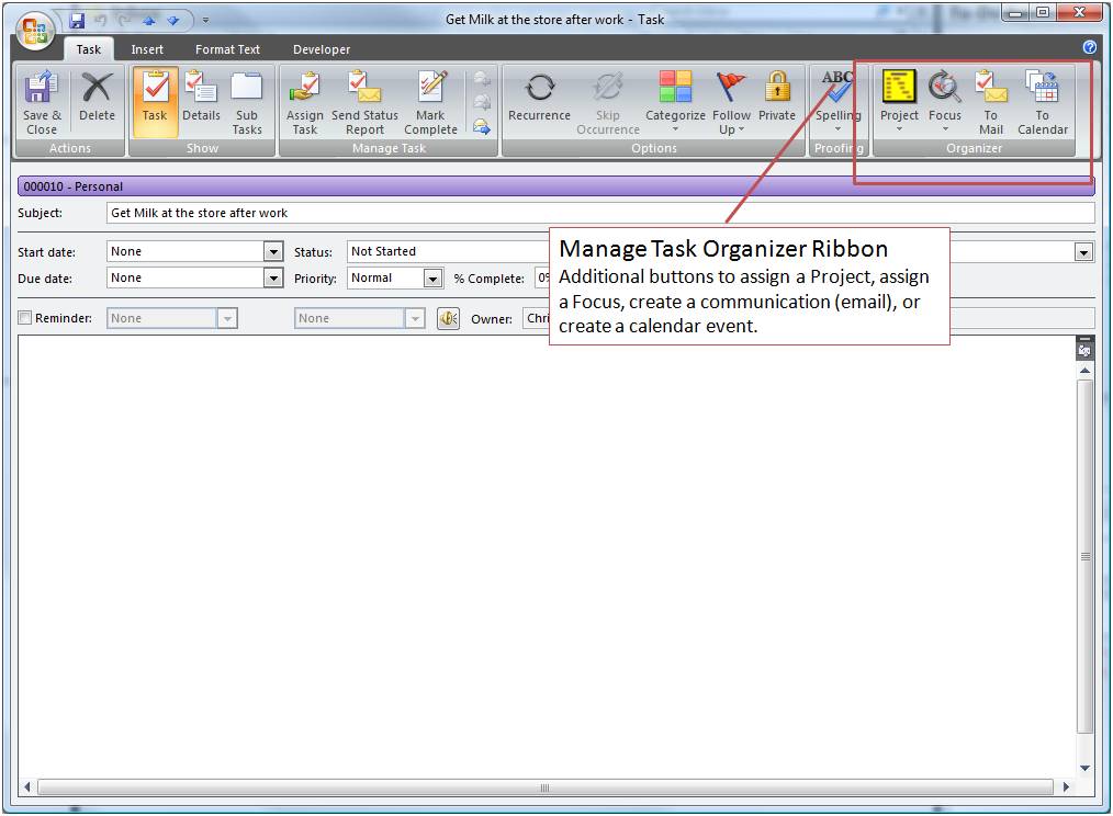 Organizer Task Buttons