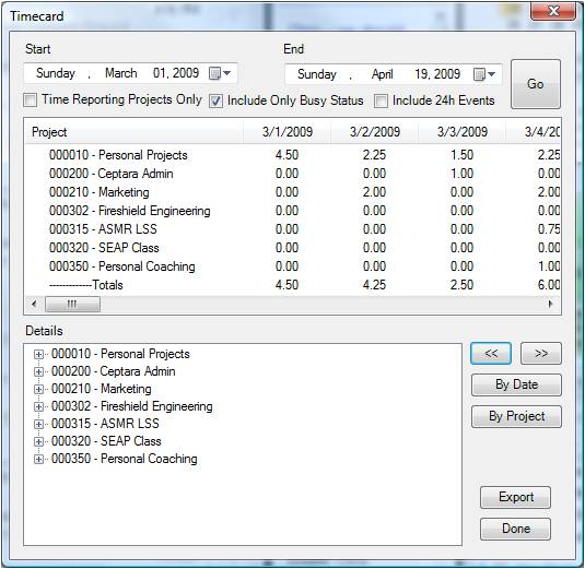 Organizer for Outlook - Timecard