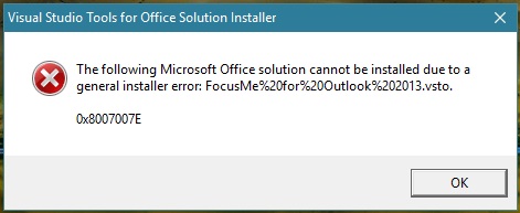 VSTO General Installer Error VSTO General Installer Error